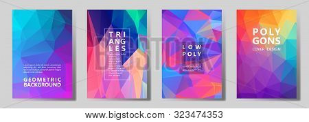 Facet Triangles Mosaic Cover Page Layouts Vector Graphic Design Set. Diamond Texture Polygonal Patte
