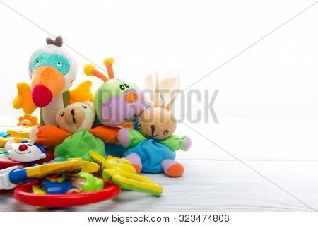 Set Of Colorful Kids Toys Frame. Copy Space For Text