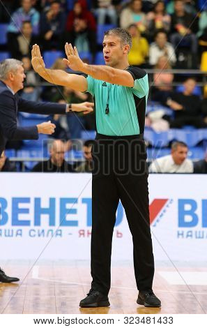 Kyiv, Ukraine - September 20, 2019: Basketball Referee In Action During The Fiba Basketball Champion