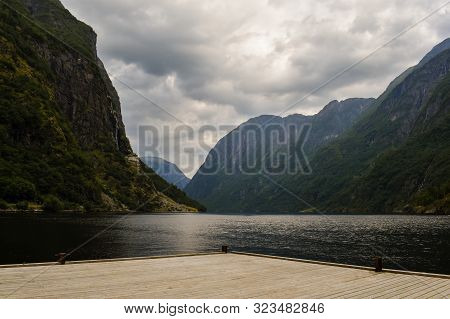 View From The Jetty In Gudvangen, Norway.