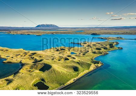 Myvatn Lake Landscape At North Iceland. Wiew From Above