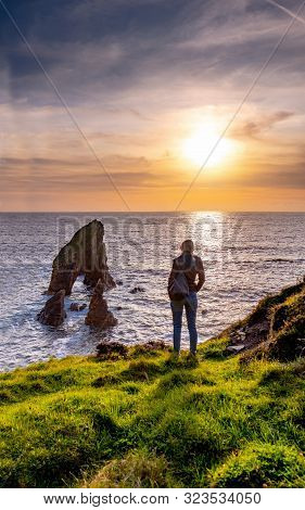 Crohy Head Sea Arch Breeches During Sunset - County Donegal, Ireland