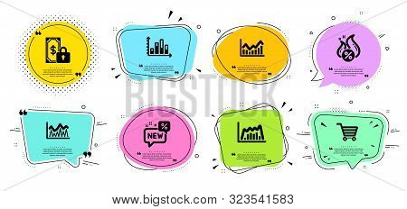 New, Diagram Graph And Infochart Line Icons Set. Chat Bubbles With Quotes. Investment, Hot Loan And 