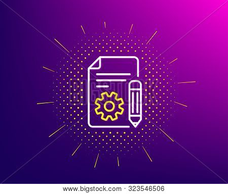 Documentation Line Icon. Halftone Pattern. Technical Instruction Sign. Gradient Background. Document