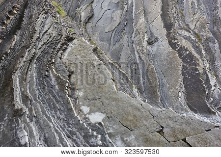 Flysch Dramatic Rock Formation Cantabric Coastline In Zumaia, Euskadi. Spain