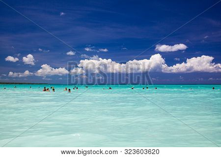 Dominican Republic, Bayahibe, Catalonia Gran Dominicus Hotel -12 June 2019: Happy Group Of People Sw