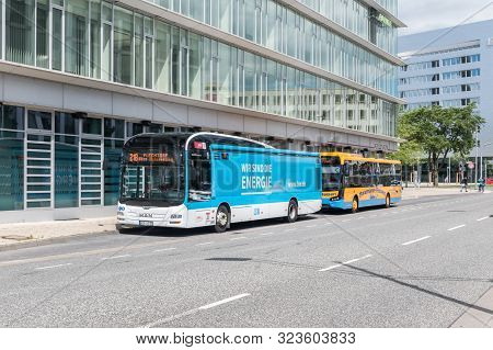 Wolfsburg, Germany - June 8, 2019: City Buses In Wolfsburg.