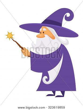 Magician Or Wizard With Magic Wand, Warlock Man Or Sorcerer