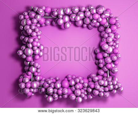 Abstract Background Color Frame As Background With Striped Elegant Balls 3d Render