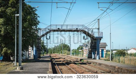 Montaigu, France - August 2, 2018: Architectural Detail Of The Small Montaigu Train Station On A Sum
