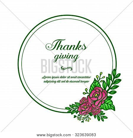 Card Collection Thanksgiving, With Shape Cirlcle Of Rose Flower Frame. Vector