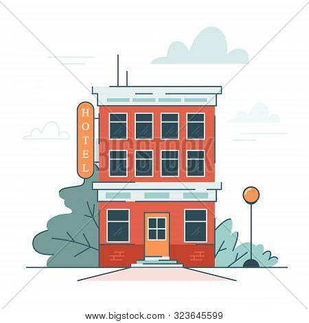 Hotel Building Front View. Rea Estate Industry, Apartment House