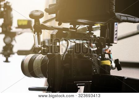 Film Industry. Filming With Professional Camera Background