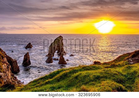 Crohy Head Sea Arch Breeches During Sunset - County Donegal, Ireland
