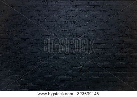 Black Brick Wall Background. Backdrop Of Design Interior In Grunge Style. Rough Surface With Texture