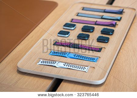 Aventura, Florida, Usa - September 20, 2019: Apple Watch Series 5 Section At The Apple Store In Aven