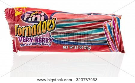 Winneconne, Wi - 10 September 2019: A Package Of Fini Torandoes Very Berry Candy On An Isolated Back