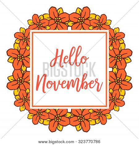 Invitaton Card Hello November, With Beautiful Colorful Wreath Frame. Vector