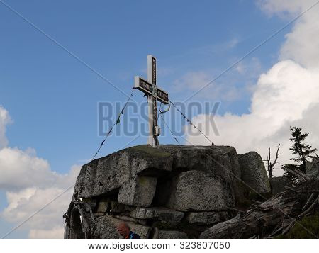 Photo From The Summit Cross Of The Mountain Plöckenstein On The Border Of The Czech Republic And Aus
