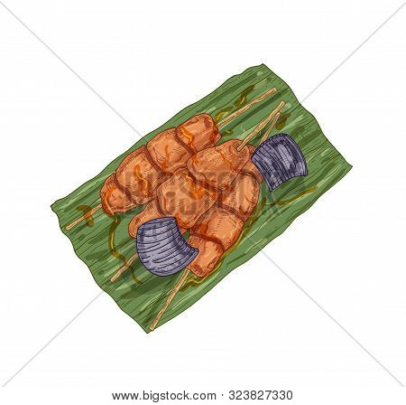 Satay, Sate Realistic Vector Illustration. National Malay Cooking Isolated On White Background. Rest
