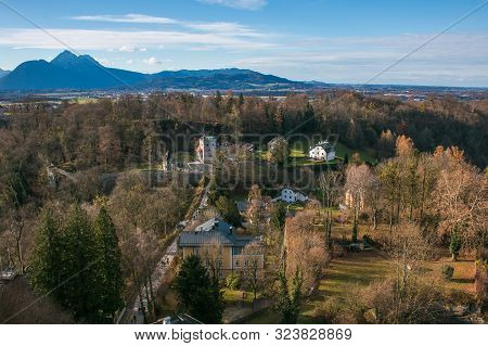 Panoramic View Of Winter Landmark From Salsburg Castle