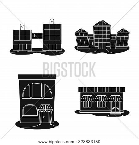 Vector Illustration Of Supermarket And Building Symbol. Set Of Supermarket And Commercial Vector Ico