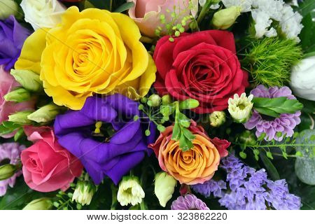 Background Of Colorful Flowers For Decoration. Texture Flower For Greeting Card Or Prompt Of Screen