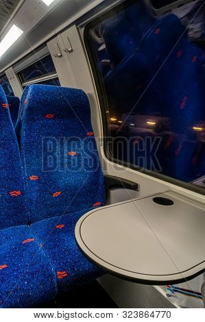 Nahariyya, Israel, September 17, 2019 : Rows Of Armchairs And A Table Near A Window In The Upper Com