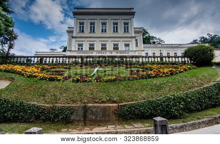 Petropolis, Rio De Janeiro, Brazil- May 17, 2018:  The Flower Clock And A Landmark At Downtown Petró