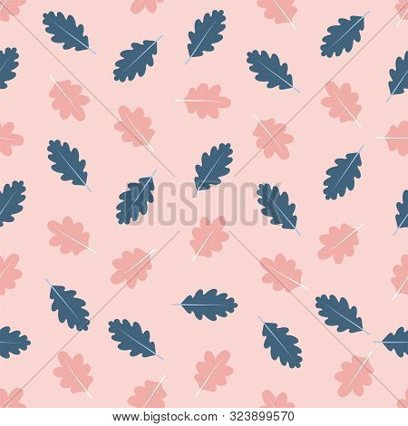 Seamless Pattern With Pink And Blue Oak Leaves.