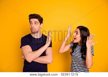 Portrait Of Nice Attractive Irritated Annoyed Sullen Gloomy Grumpy Dissatisfied People Expressing Ne