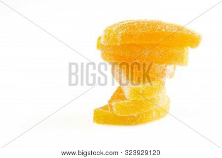 Jelly Candies. Marmalade On White Background. Dessert Marmalade In The Form Of Lemon And Orange Slic