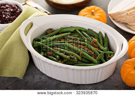 Green Beans On Thanksgiving Or Christmas Dinner Table