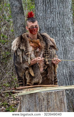 March 27, 2018 - Jamestown, Va: View Of Native American Reenactor At The Jamestown Settlement