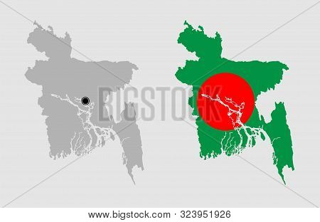 Contour Of Bangladesh In Grey And In Flag Colors