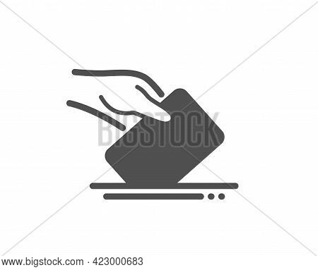 Vote Box Simple Icon. Hand With Voting Ballot Sign. Public Election Symbol. Classic Flat Style. Qual