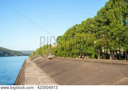 Concrete Embankment Of The River Yenisei In Divnogorsk, Russia