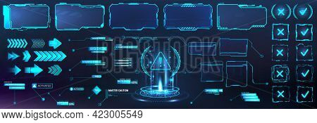 Futuristic Frame Border In Hud Style For Gui, Ui, Ux And Web Design. Callouts, Arrows, Labels, Infor