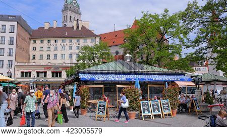 Famous Market Square In Munich Called Viktualienmarkt In The City Center - City Of Munich, Germany -