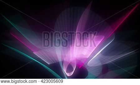 Energetic 3d Render Of Glow With Geometric Curves And Fluorescent Wriggling Rings. Virtual Bright St
