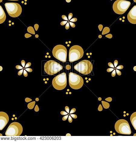 Retro Flower Pattern Vector Illustration On A Black Background
