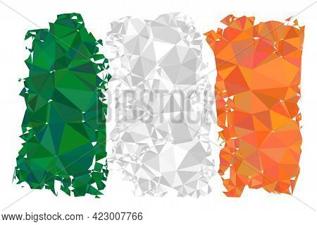 Low-poly Irland Flag Combined From Random Filled Triangles. Triangle Irland Flag Polygonal Icon Illu