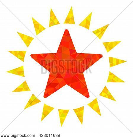 Low-poly Star Shine Constructed With Chaotic Filled Triangles. Triangle Star Shine Polygonal Symbol 