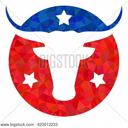 Low-poly American Bull Logo Combined Of Chaotic Filled Triangles. Triangle American Bull Logo Polygo