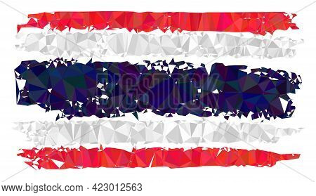 Low-poly Thailand Flag Constructed With Chaotic Filled Triangles. Triangle Thailand Flag Polygonal I