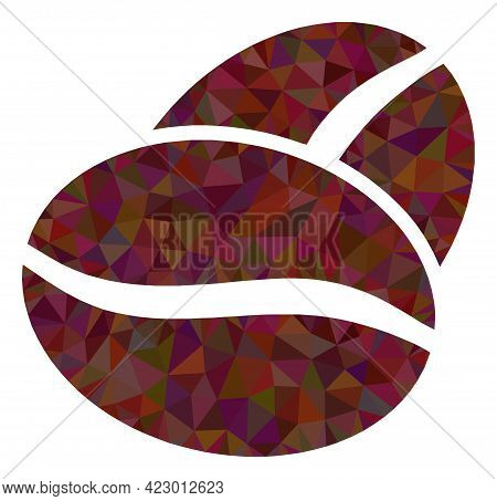 Low-poly Coffee Beans Constructed With Chaotic Filled Triangles. Triangle Coffee Beans Polygonal Ico