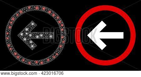 Bright Mesh Vector Back Direction With Glow Effect. White Mesh, Bright Spots On A Black Background W