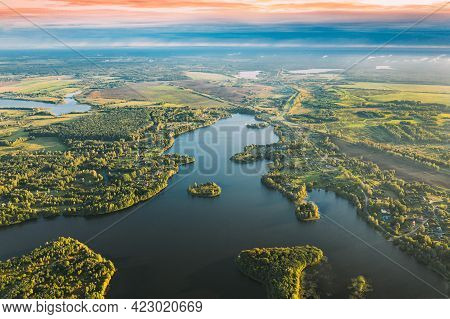 Lyepyel, Lepel Lake, Beloozerny District, Vitebsk Region. Aerial View Of Lyepyel Cityscape Skyline I