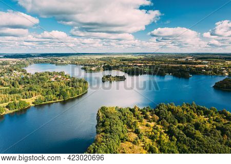 Lyepyel District, Vitebsk Region, Belarus. Aerial View Of Lyepyel Cityscape Skyline In Summer Day. S