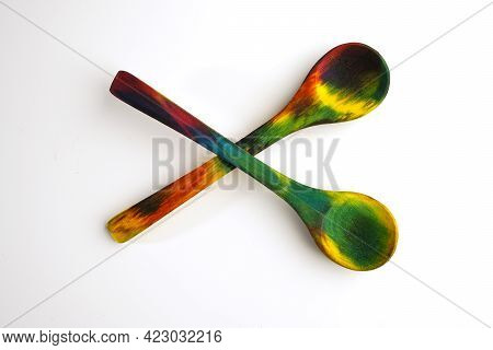 Colourful Hand Dyed Wooden Spoons Dyed With Food Colouring.